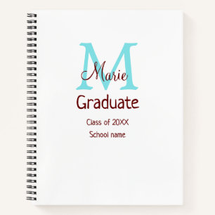 Graduate add name monogram green pink simple minim notebook