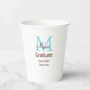 Graduate add name monogram green pink simple minim paper cups