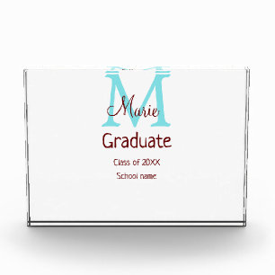 Graduate add name monogram green pink simple minim photo block