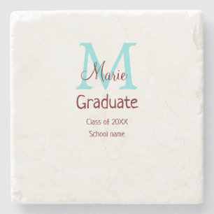 Graduate add name monogram green pink simple minim stone coaster