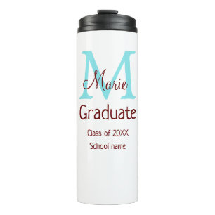 Graduate add name monogram green pink simple minim thermal tumbler