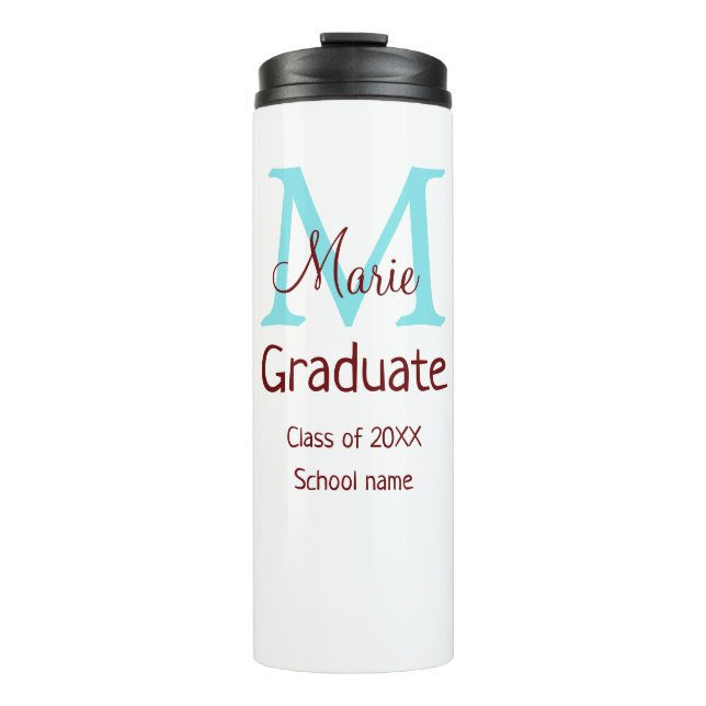 Graduate add name monogram green pink simple minim thermal tumbler (Front)