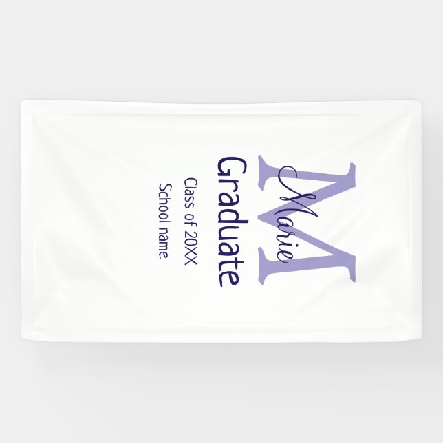 Graduate add name monogram purple simple minimal m banner (Horizontal)