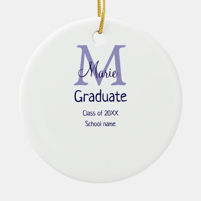 Graduate add name monogram purple simple minimal m ceramic ornament (Front)
