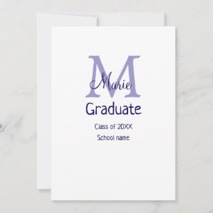 Graduate add name monogram purple simple minimal m invitation