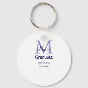 Graduate add name monogram purple simple minimal m key ring
