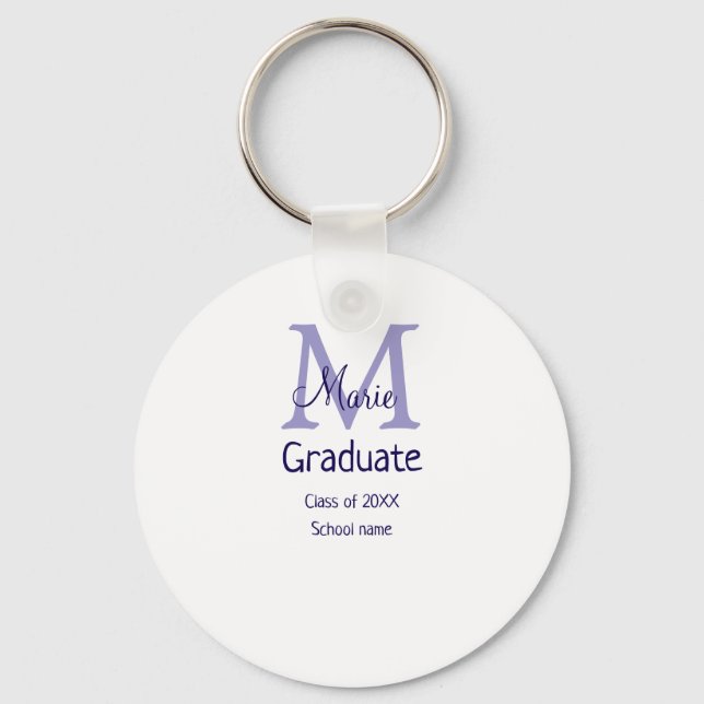Graduate add name monogram purple simple minimal m key ring (Front)