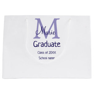 Graduate add name monogram purple simple minimal m large gift bag