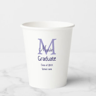 Graduate add name monogram purple simple minimal m paper cups