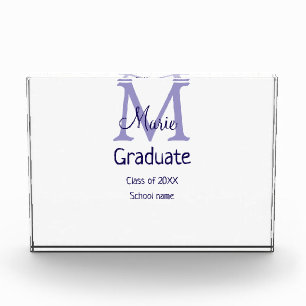Graduate add name monogram purple simple minimal m photo block