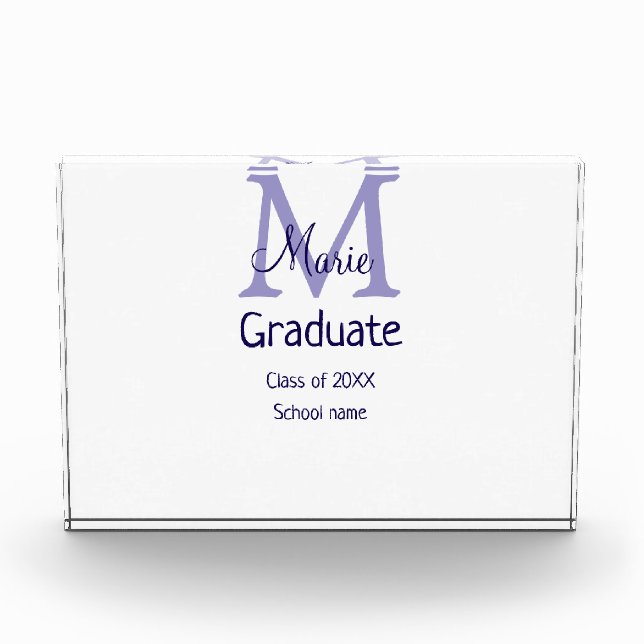 Graduate add name monogram purple simple minimal m photo block (Front)