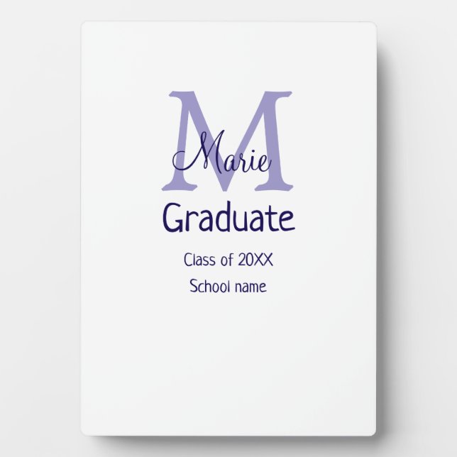 Graduate add name monogram purple simple minimal m plaque (Front)