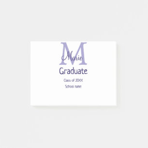 Graduate add name monogram purple simple minimal m post-it notes