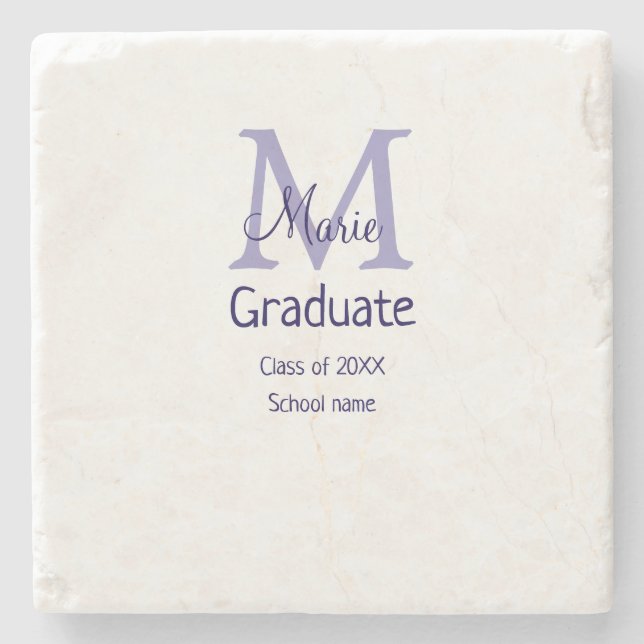 Graduate add name monogram purple simple minimal m stone coaster (Front)