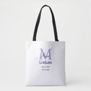 Graduate add name monogram purple simple minimal m tote bag