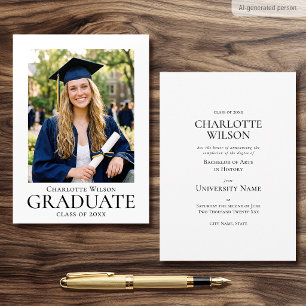 Graduate Announcement Card Photo Formal Simple