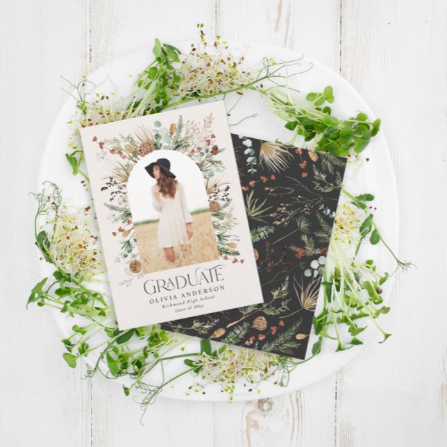 Graduate arch 1 photo black white botanical modern announcement (Creator Uploaded)