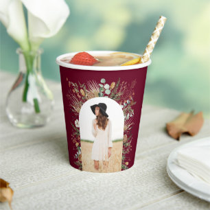 Graduate arch 1 photo burgundy botanical modern paper cups