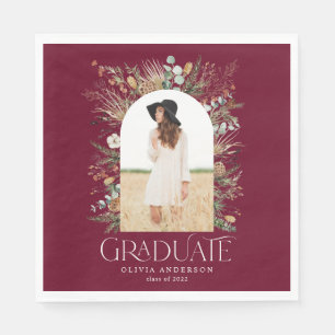 Graduate arch 1 photo burgundy botanical party  napkin