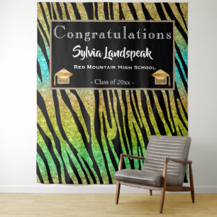 Graduate Backdrop Safari Green Zebra Stripes Tapestry
