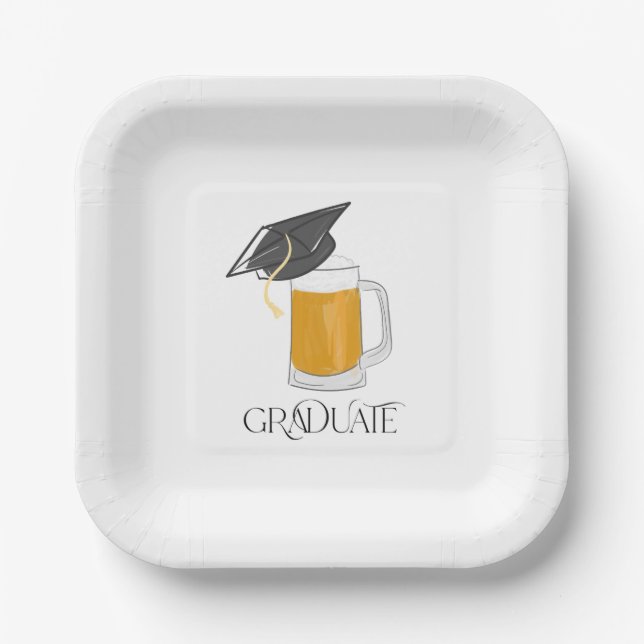 Graduate Beer Pint with Graduation Cap Paper Plate (Front)