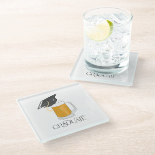 Graduate Beer With Grad Cap Graduation Glass Coaster