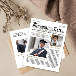 Graduate Black and White Modern Newspaper  Postcard
