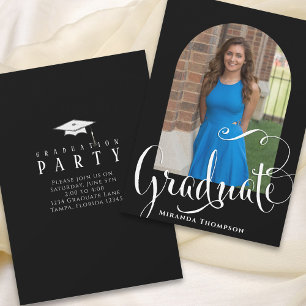 Graduate Black and White Simple Stylish Arch Photo Invitation