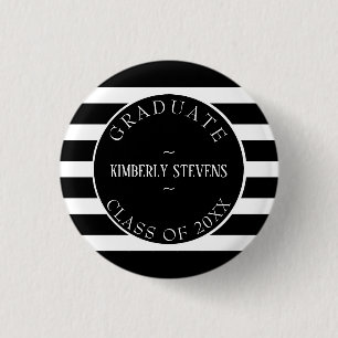 Graduate- Black And White Stripes Pattern 3 Cm Round Badge