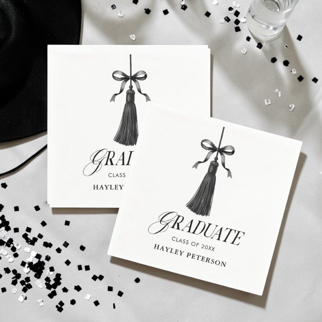 Graduate Black Bow Tassel Graduation Cocktail Napkin (Creator Uploaded)