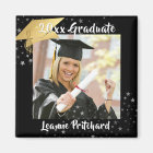 Graduate Black Gold Cap Brush Script Photo Stars