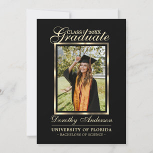 Graduate Black Gold Class of PHOTO Thank You Announcement