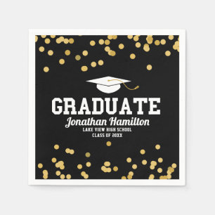 Graduate Black Gold Confetti Graduation Party Napkin