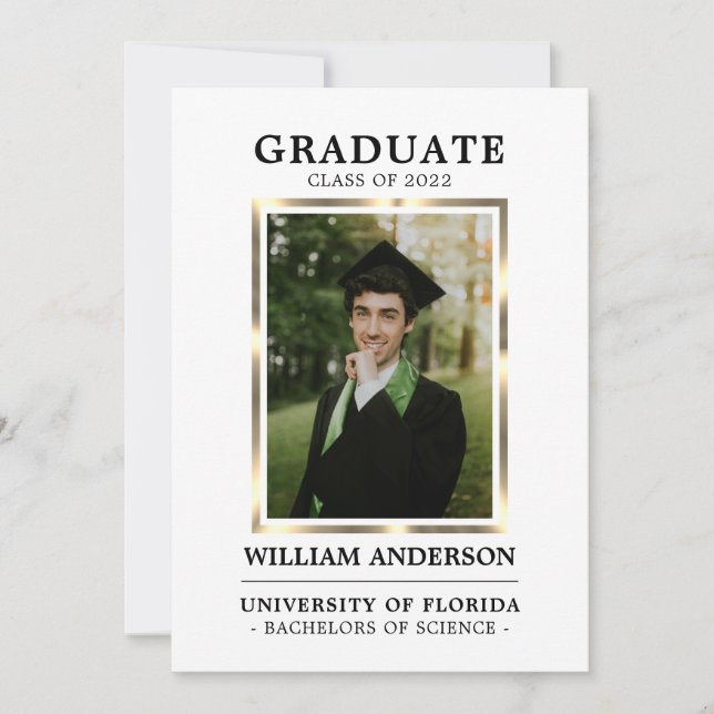 Graduate Black Gold Frame Class of Year | PHOTO An Announcement (Front)