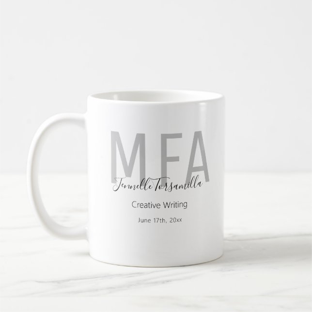 Graduate Black Grey Date Name Degree MFA Coffee Mug (Left)