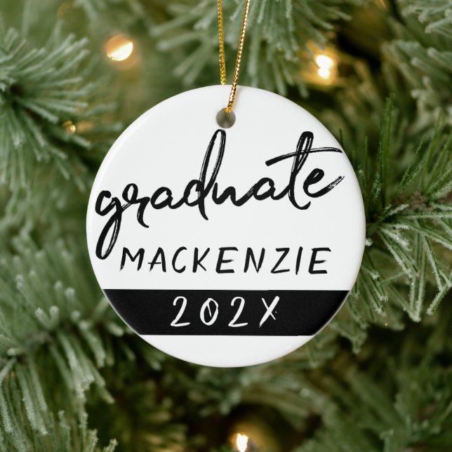 Graduate Black Script | Classic Keepsake with Year Ceramic Ornament (Tree)