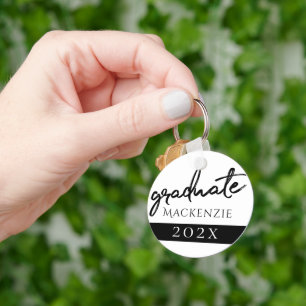 Graduate Black Script Classic Keepsake with Year Key Ring