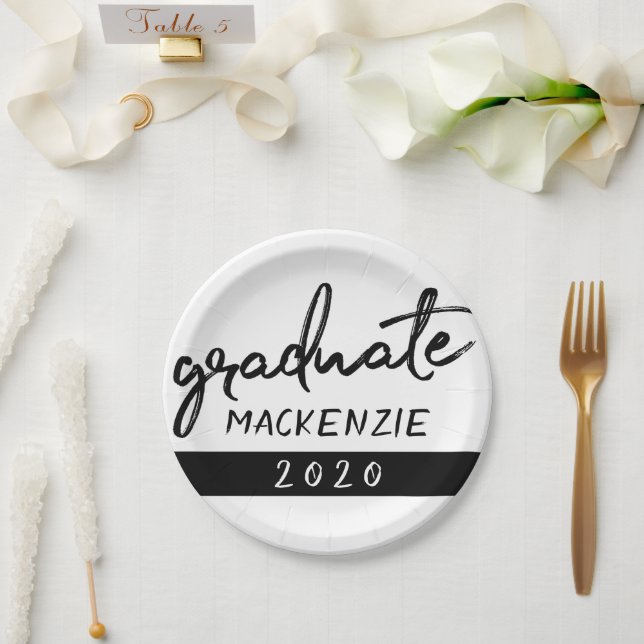 Graduate Black Script | Classic Keepsake with Year Paper Plate (Wedding)