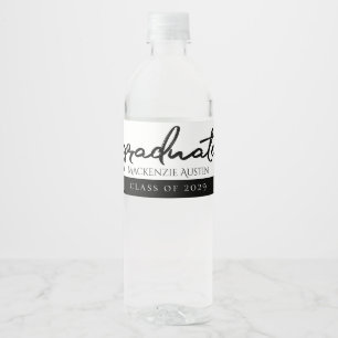 Graduate Black Script   Classic Keepsake with Year Water Bottle Label