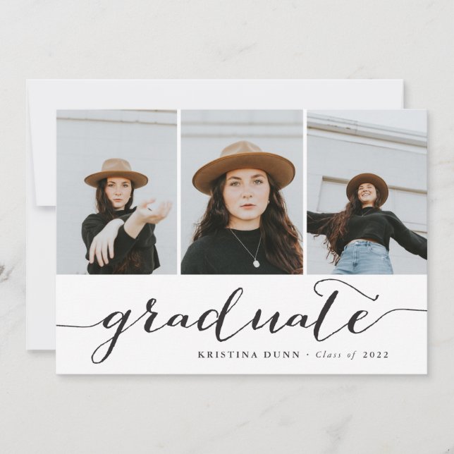 Graduate Black Script Photo Collage | Graduation Invitation (Front)