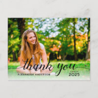 Graduate Black Script Photo Graduation Thank You