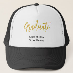 Graduate Black White Gold Grad Name Class of 2024 Trucker Hat