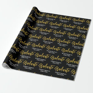 Graduate Black White Gold Grad Name Graduation Wrapping Paper