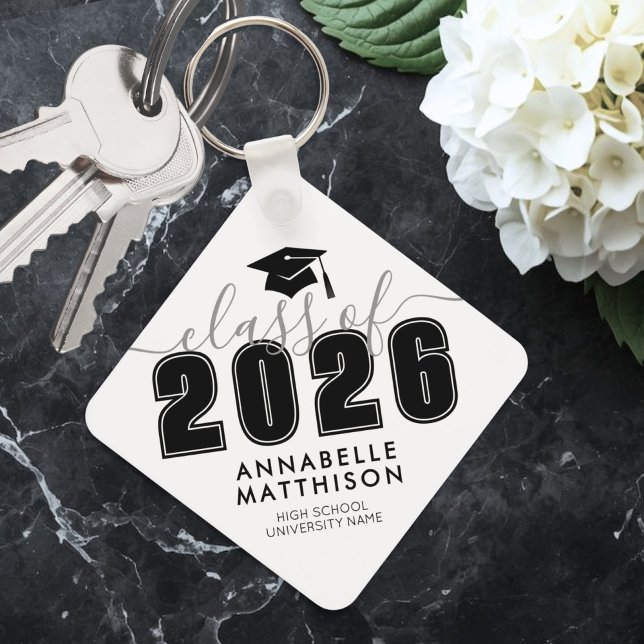 Graduate Black White Graduation Key Ring (Black White Graduation keychain)