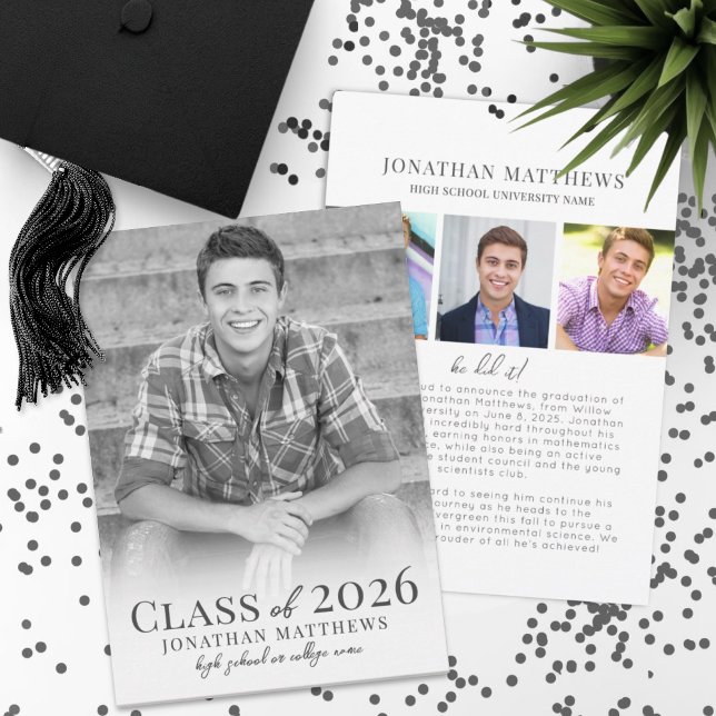 Graduate Black White Male Photo Graduation Announcement (Graduate Black White Male Photo Graduation Announcement)