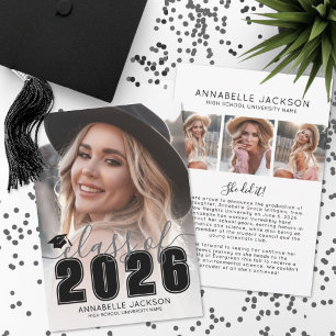 Graduate Black White Photo Graduation Announcement