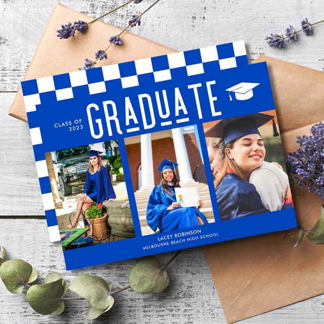 Graduate Blue 3 Photo Graduation (Graduate Blue 3 Photo Graduation Announcement)