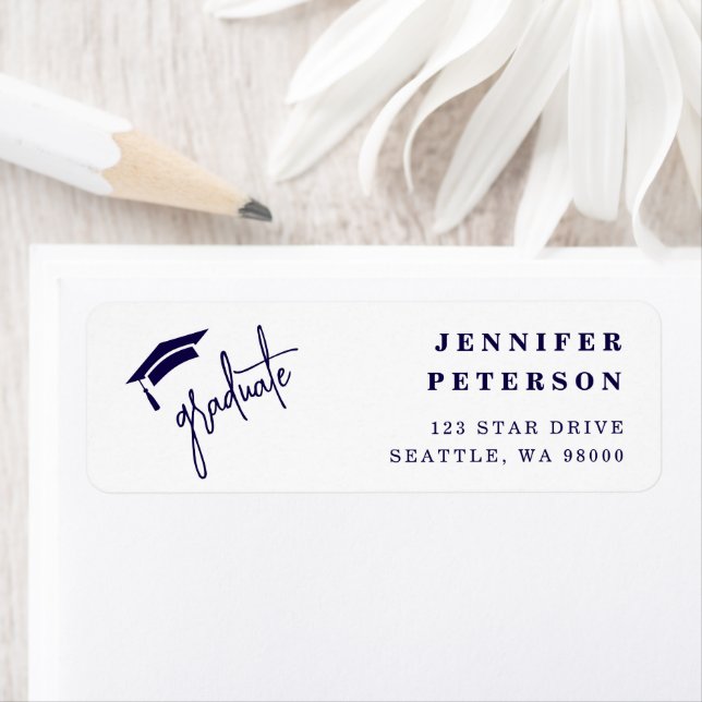 Graduate Blue Graduation Cap Return Address Label (Insitu)
