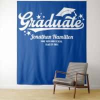 Graduate Blue Graduation Party Backdrop