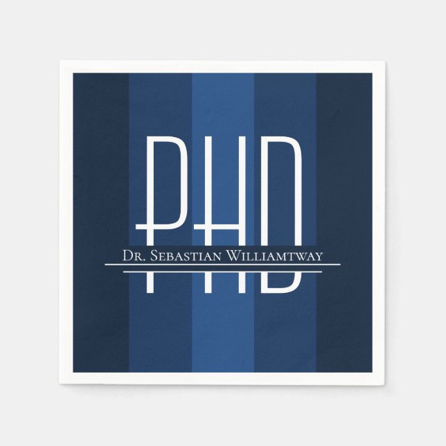 Graduate Blue PhD Graduation Party Napkins (Front)